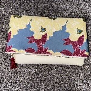 Rachel pally burgundy blue yellow fold over clutch purse